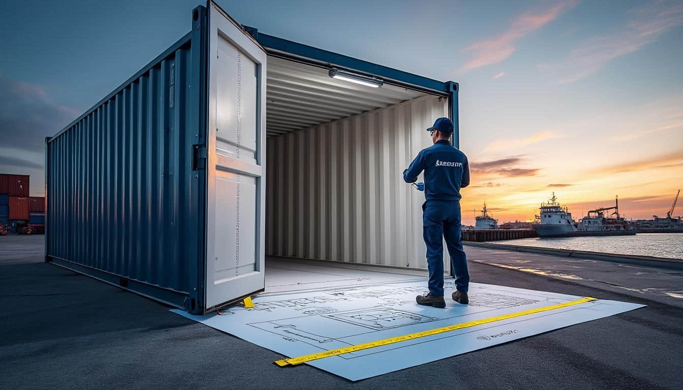 Illustration: Les dimensions standards du conteneur de 20 pieds : intérieur, extérieur et portes